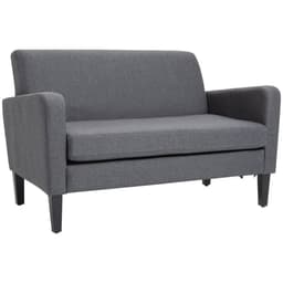 image-Linen Modern-Curved 2-Seat Sofa Loveseat w/ Thick Cushion Wood Legs Grey