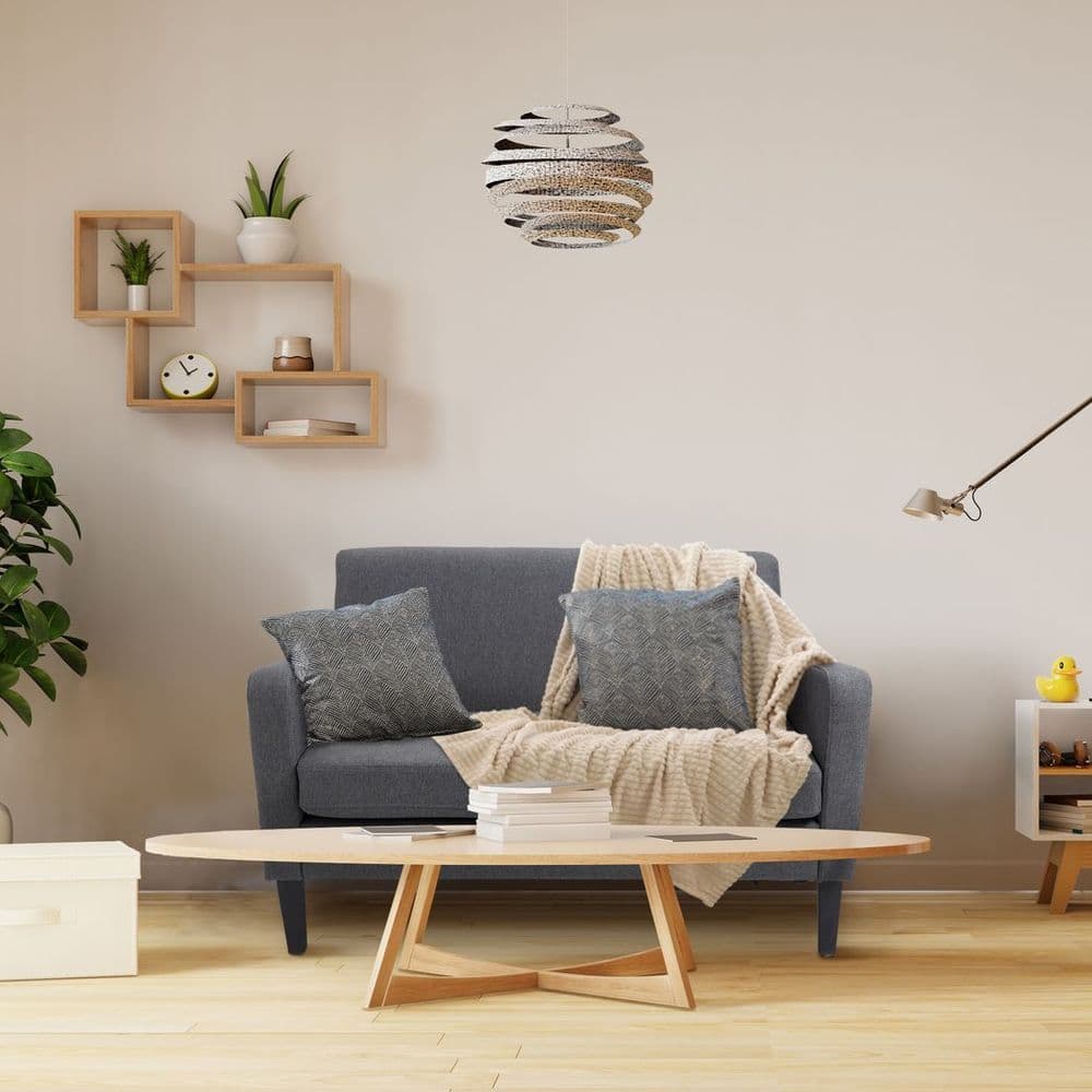 image-Linen Modern-Curved 2-Seat Sofa Loveseat w/ Thick Cushion Wood Legs Grey