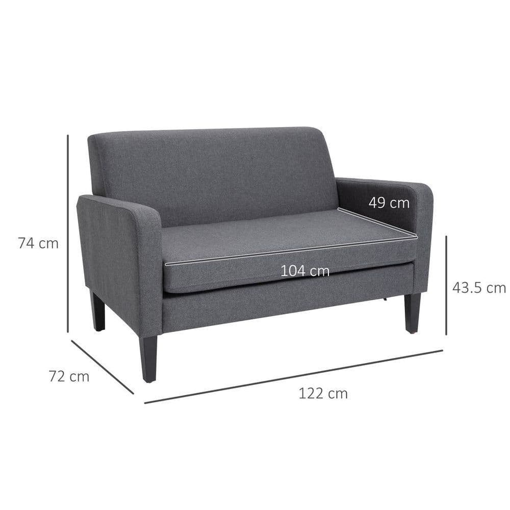 image-Linen Modern-Curved 2-Seat Sofa Loveseat w/ Thick Cushion Wood Legs Grey