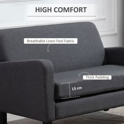 image-Linen Modern-Curved 2-Seat Sofa Loveseat w/ Thick Cushion Wood Legs Grey
