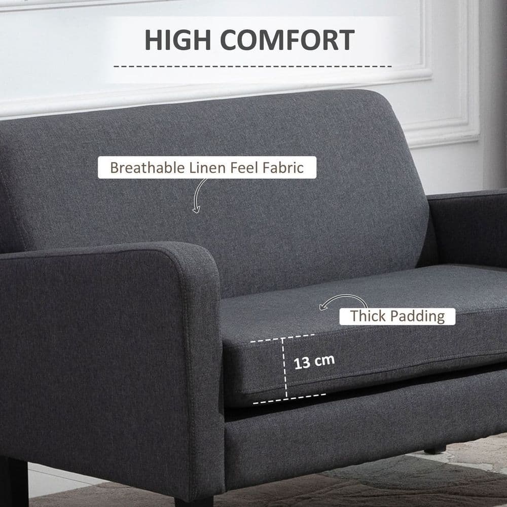 image-Linen Modern-Curved 2-Seat Sofa Loveseat w/ Thick Cushion Wood Legs Grey