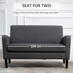 image-Linen Modern-Curved 2-Seat Sofa Loveseat w/ Thick Cushion Wood Legs Grey