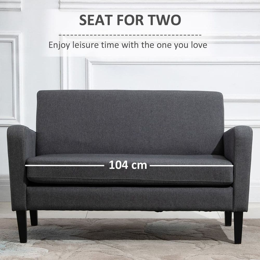 image-Linen Modern-Curved 2-Seat Sofa Loveseat w/ Thick Cushion Wood Legs Grey