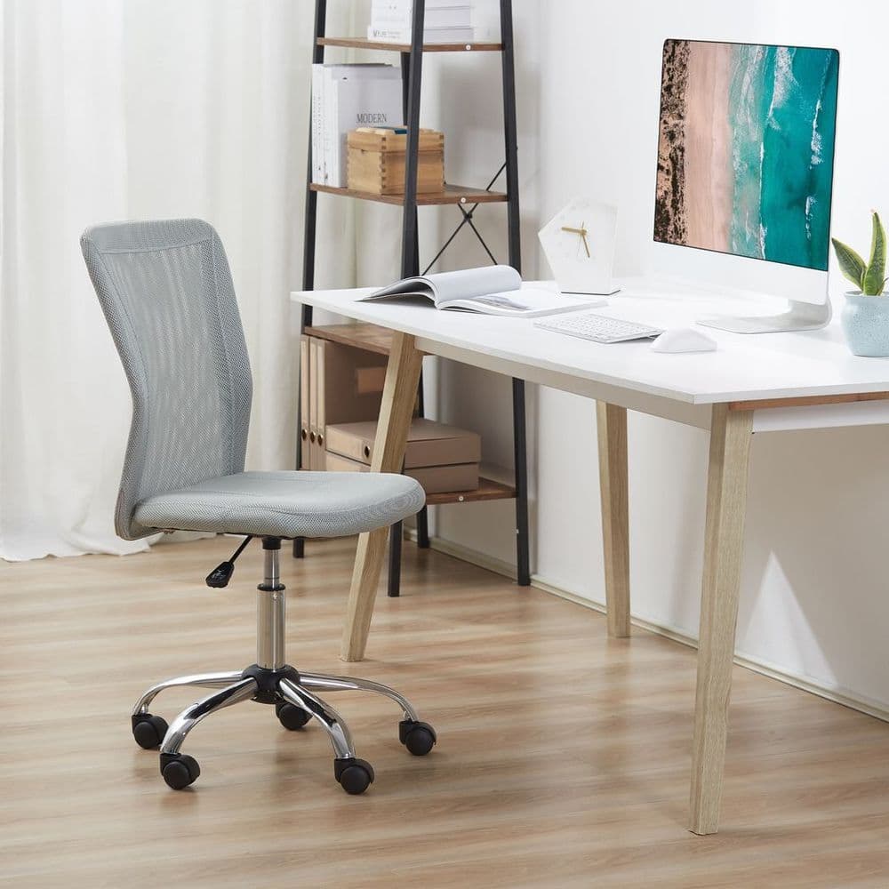 image-Armless Office Chair Ergonomic Padded Height Adjustable Mesh Back 5 Wheels