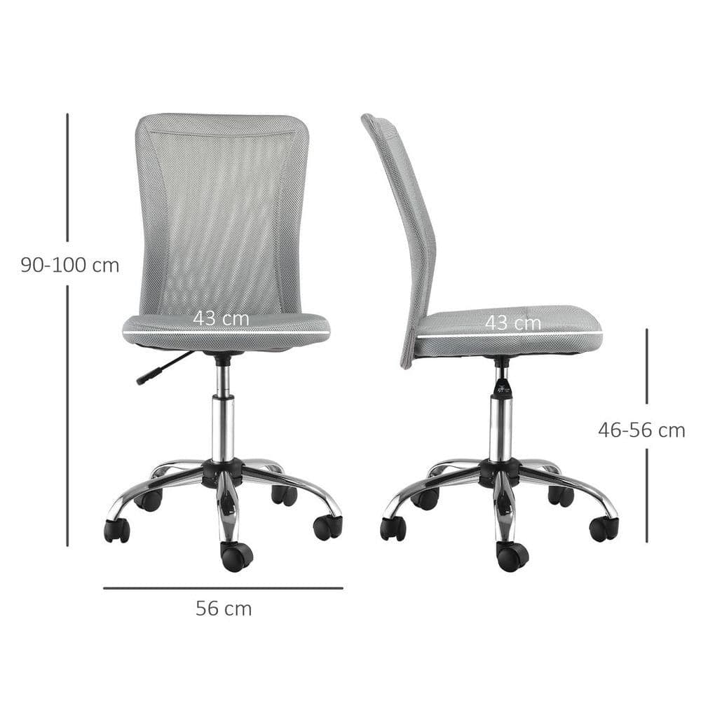 image-Armless Office Chair Ergonomic Padded Height Adjustable Mesh Back 5 Wheels