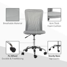 image-Armless Office Chair Ergonomic Padded Height Adjustable Mesh Back 5 Wheels