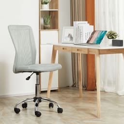 image-Armless Office Chair Ergonomic Padded Height Adjustable Mesh Back 5 Wheels