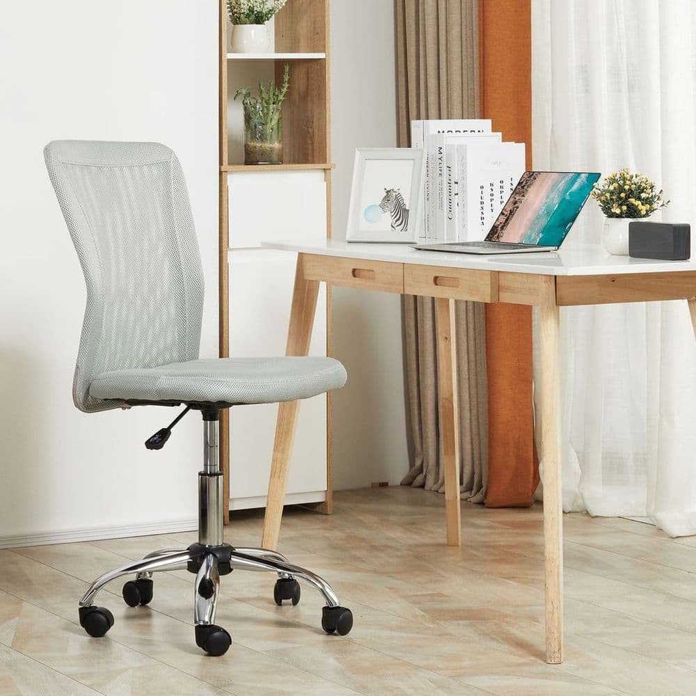 image-Armless Office Chair Ergonomic Padded Height Adjustable Mesh Back 5 Wheels