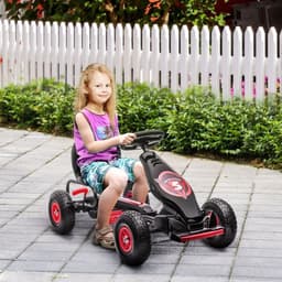 image-HOMCOM Children Pedal Go Kart w/ Adjustable Seat, Rubber Wheels, Brake - Red