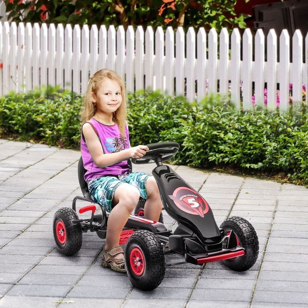 image-HOMCOM Children Pedal Go Kart w/ Adjustable Seat, Rubber Wheels, Brake - Red