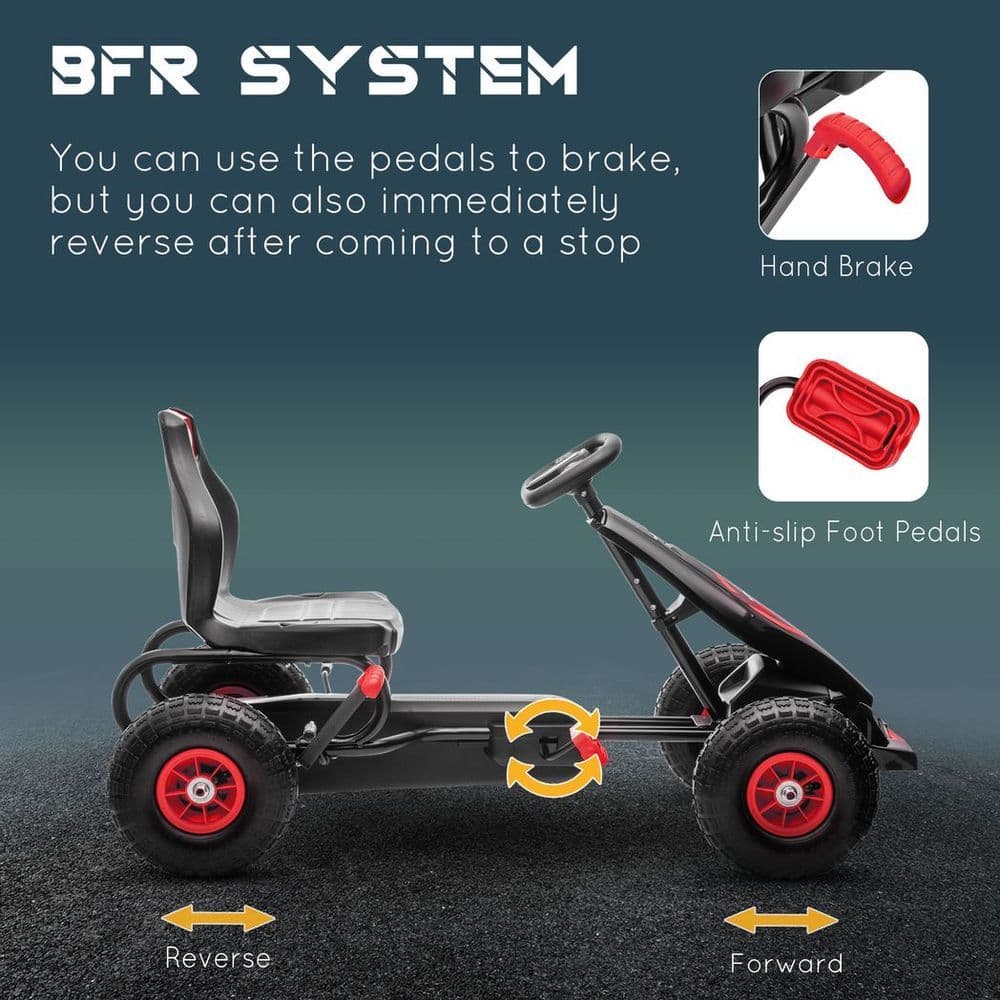 image-HOMCOM Children Pedal Go Kart w/ Adjustable Seat, Rubber Wheels, Brake - Red