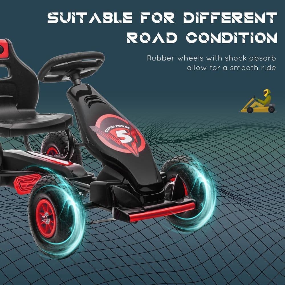 image-HOMCOM Children Pedal Go Kart w/ Adjustable Seat, Rubber Wheels, Brake - Red