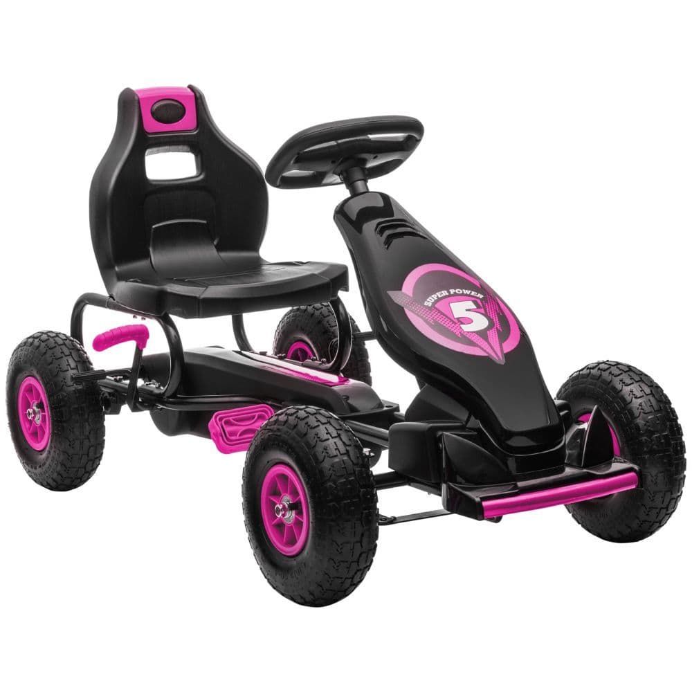 image-HOMCOM Children Pedal Go Kart w/ Adjustable Seat, Rubber Wheels, Brake - Pink