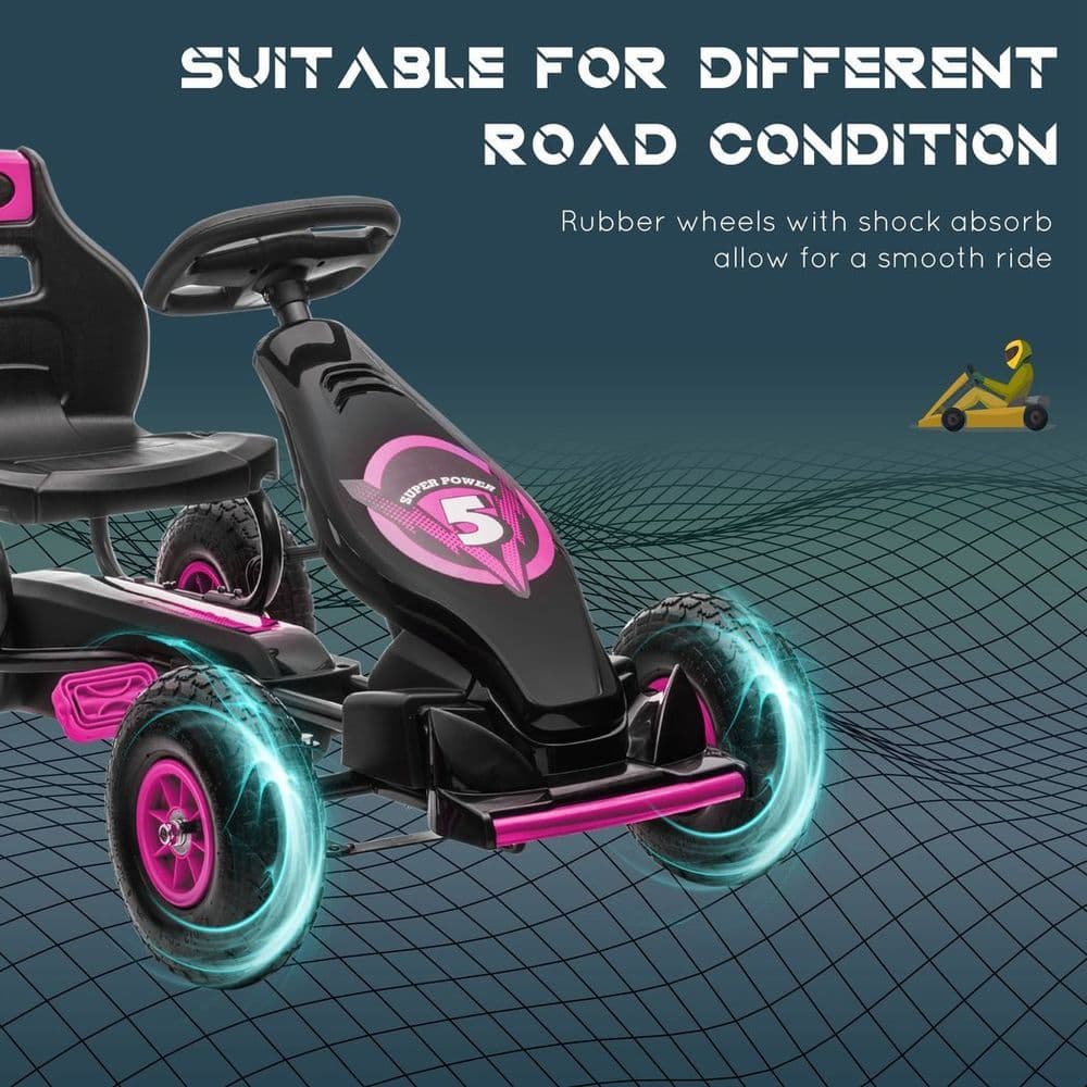 image-HOMCOM Children Pedal Go Kart w/ Adjustable Seat, Rubber Wheels, Brake - Pink