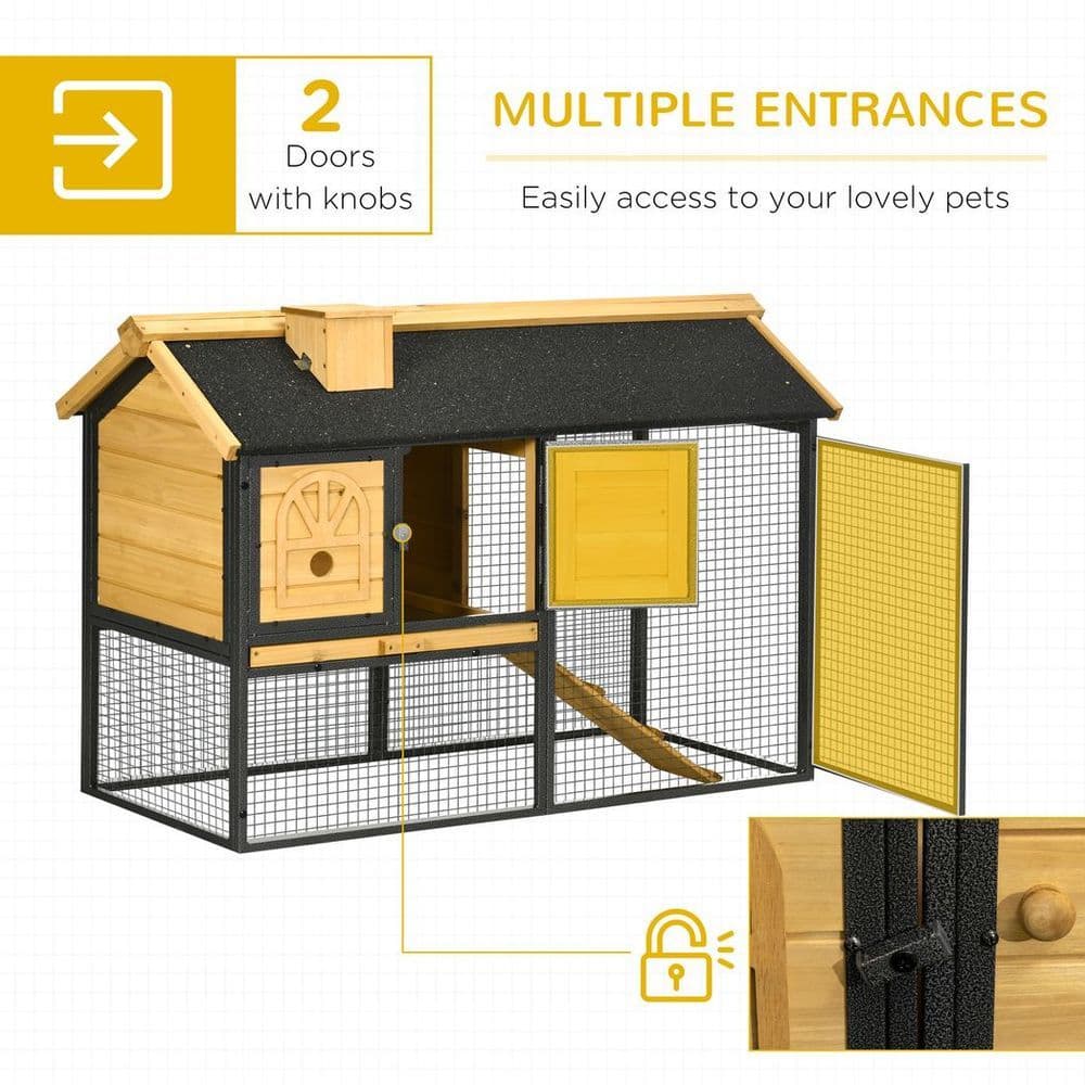 image-PawHut Rabbit Hutch Outdoor Bunny Cage w/ Run, Removable Tray 120 x 55.5 x 80cm