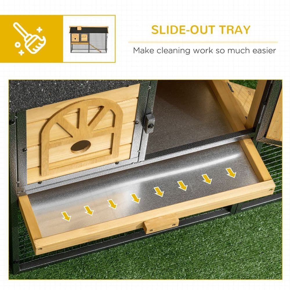 image-PawHut Rabbit Hutch Outdoor Bunny Cage w/ Run, Removable Tray 120 x 55.5 x 80cm
