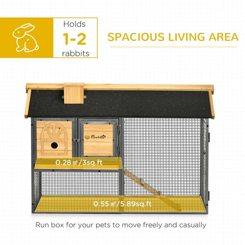 image-PawHut Rabbit Hutch Outdoor Bunny Cage w/ Run, Removable Tray 120 x 55.5 x 80cm
