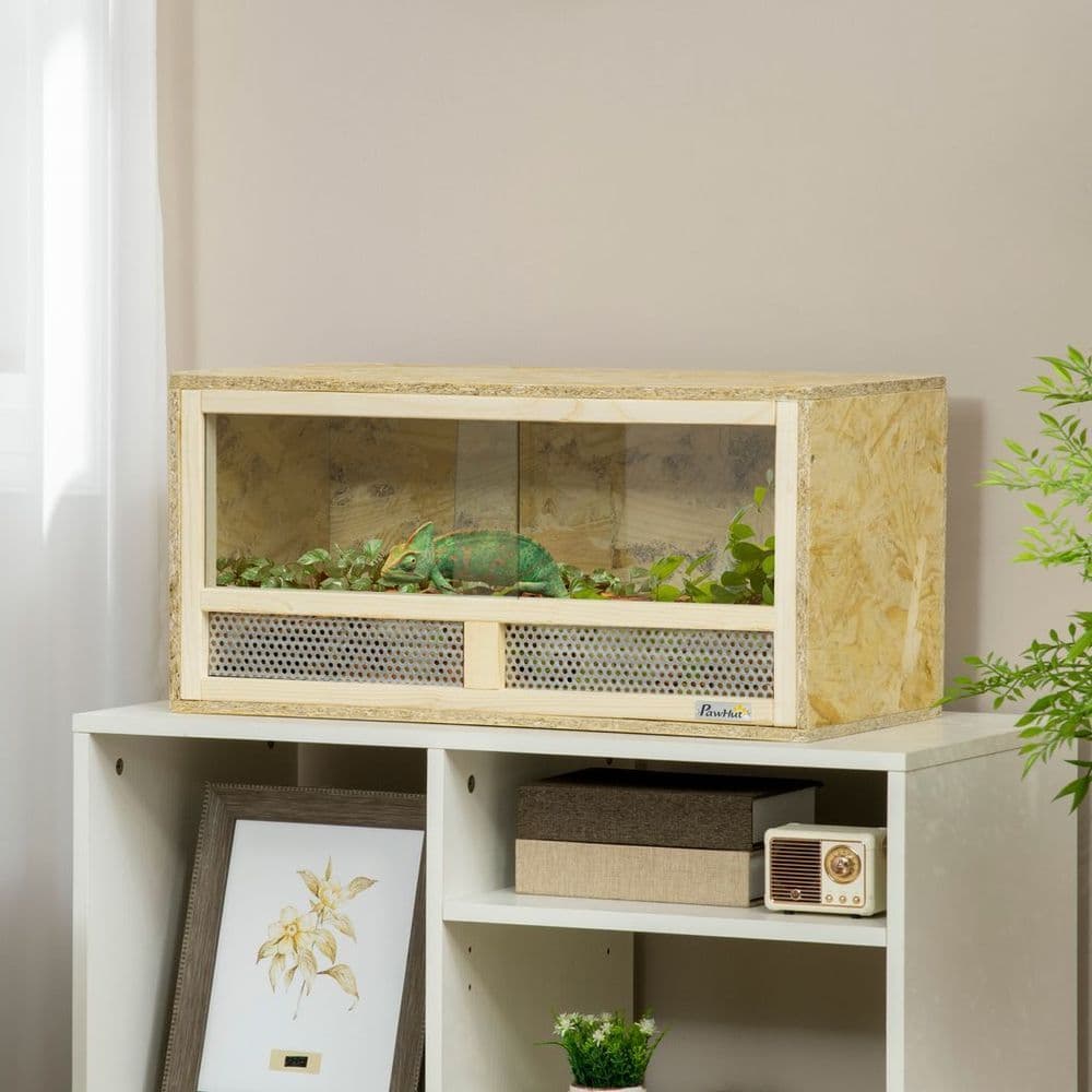 image-PawHut Reptile Terrarium w/ Transparent Sliding Doors, Breathable Mesh