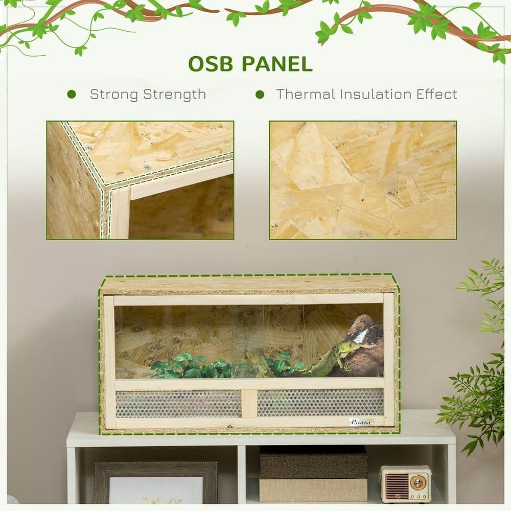 image-PawHut Reptile Terrarium w/ Transparent Sliding Doors, Breathable Mesh