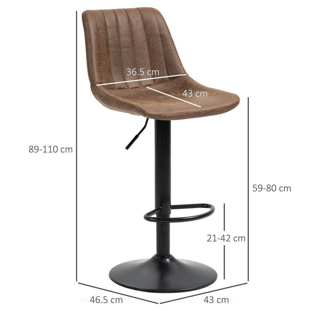 image-Set Of 2 Microfibre Retro Tub Bar Stools w/ Metal Frame Footrest Home Seat Brown