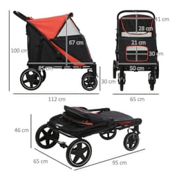 image-PawHut Foldable Dog Carriage w/ Universal Wheels, Shock Absorber - Red