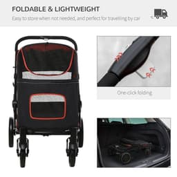 image-PawHut Foldable Dog Carriage w/ Universal Wheels, Shock Absorber - Red
