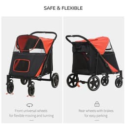 image-PawHut Foldable Dog Carriage w/ Universal Wheels, Shock Absorber - Red