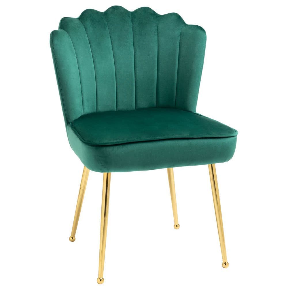 image-Velvet-Feel Shell Luxe Accent Chair Home Bedroom Lounge with Metal Legs Green
