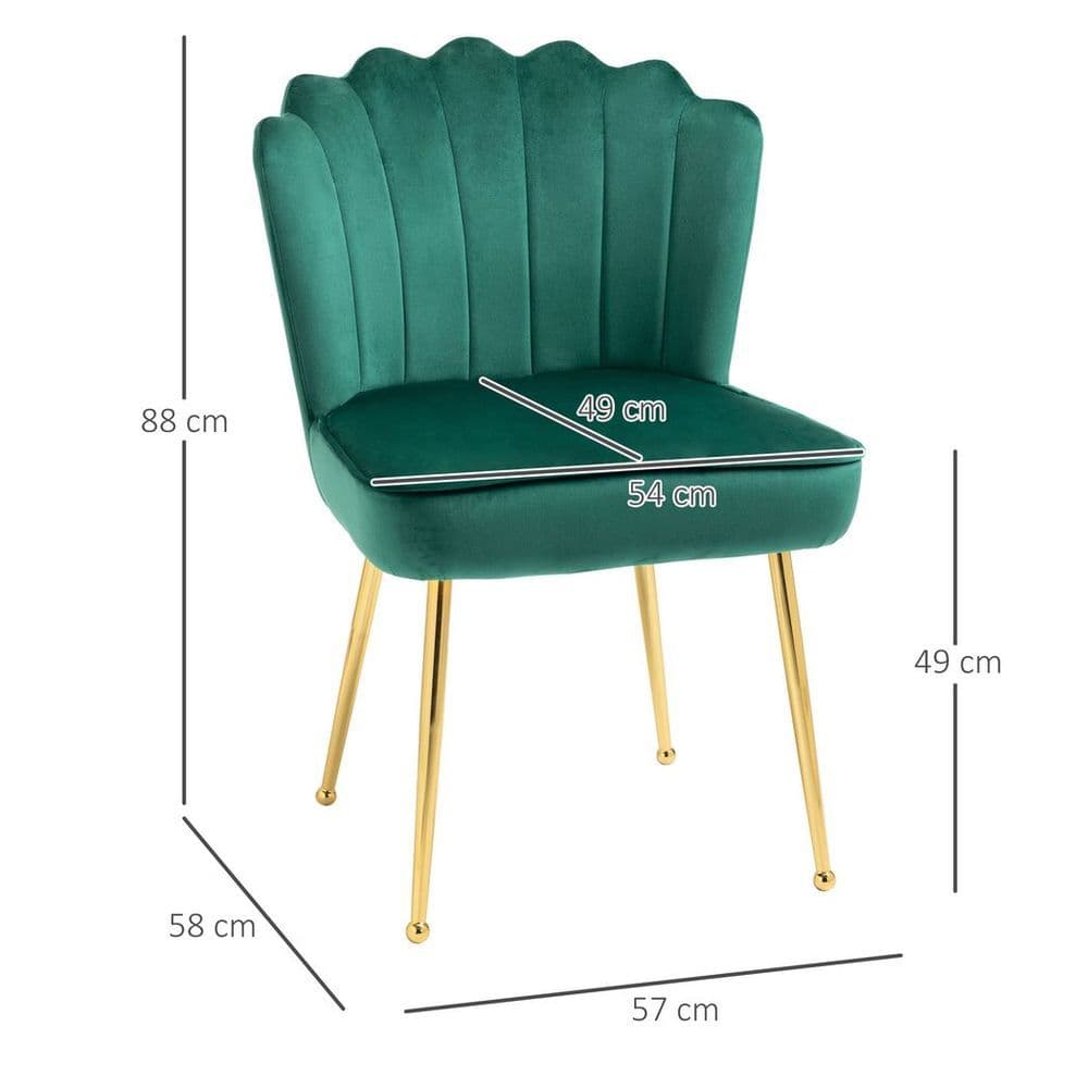 image-Velvet-Feel Shell Luxe Accent Chair Home Bedroom Lounge with Metal Legs Green