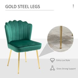 image-Velvet-Feel Shell Luxe Accent Chair Home Bedroom Lounge with Metal Legs Green