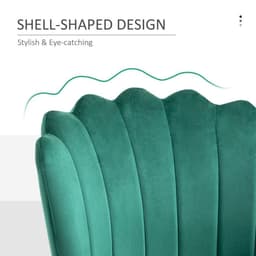 image-Velvet-Feel Shell Luxe Accent Chair Home Bedroom Lounge with Metal Legs Green