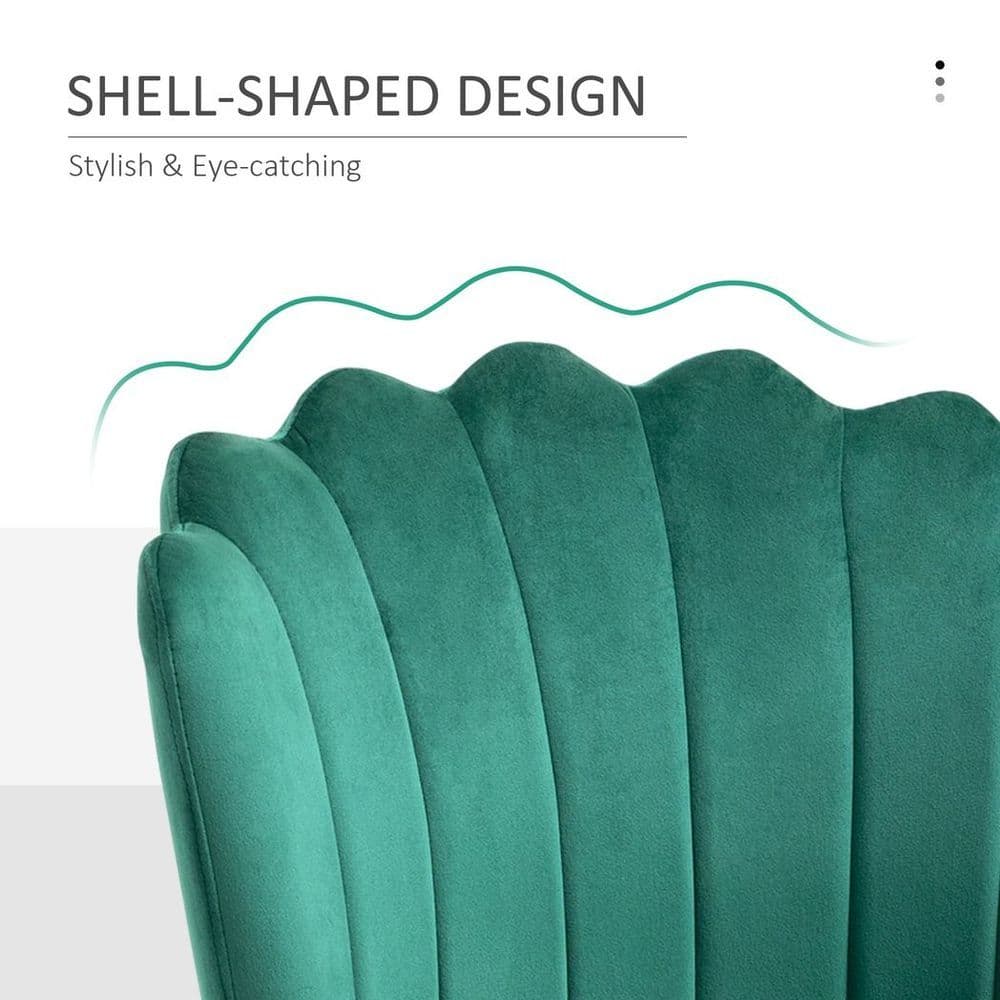image-Velvet-Feel Shell Luxe Accent Chair Home Bedroom Lounge with Metal Legs Green