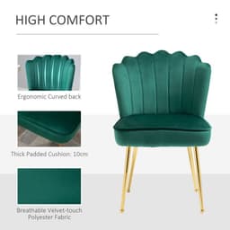 image-Velvet-Feel Shell Luxe Accent Chair Home Bedroom Lounge with Metal Legs Green