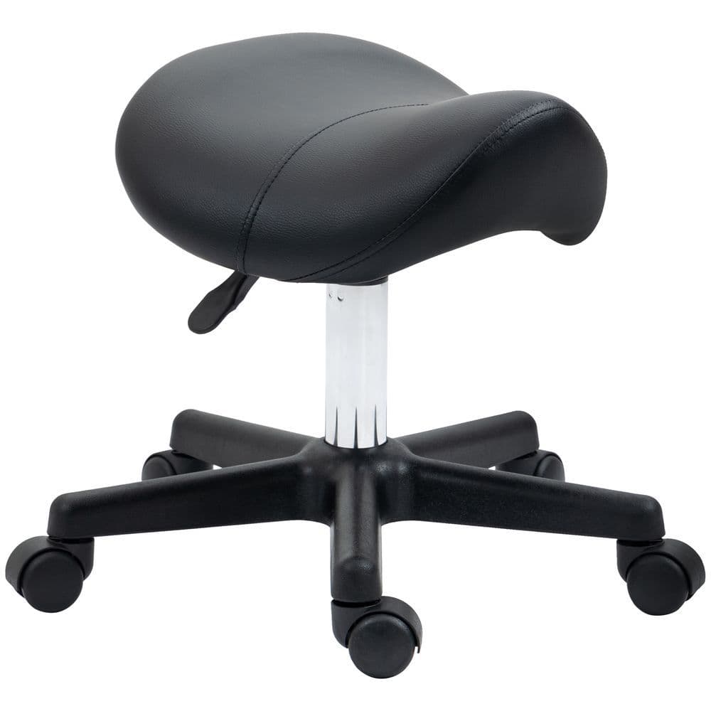 image-Saddle Stool PU Leather Adjustable Rolling Salon Chair Steel Frame for Massage