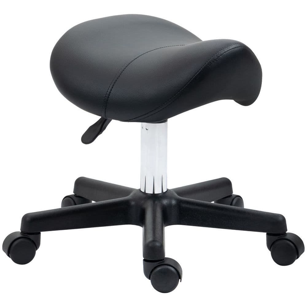 image-Saddle Stool PU Leather Adjustable Rolling Salon Chair Steel Frame for Massage