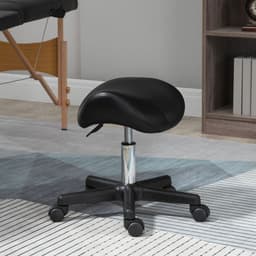 image-Saddle Stool PU Leather Adjustable Rolling Salon Chair Steel Frame for Massage