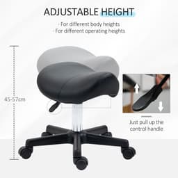 image-Saddle Stool PU Leather Adjustable Rolling Salon Chair Steel Frame for Massage