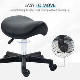 image-Saddle Stool PU Leather Adjustable Rolling Salon Chair Steel Frame for Massage