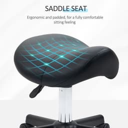 image-Saddle Stool PU Leather Adjustable Rolling Salon Chair Steel Frame for Massage