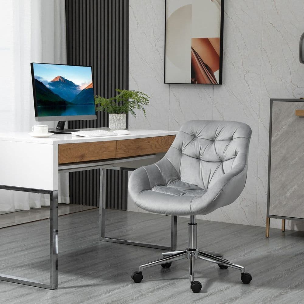 image-Velvet Home Office Chair Comfy Desk Chair w/ Adjustable Height Armrest Grey