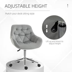 image-Velvet Home Office Chair Comfy Desk Chair w/ Adjustable Height Armrest Grey