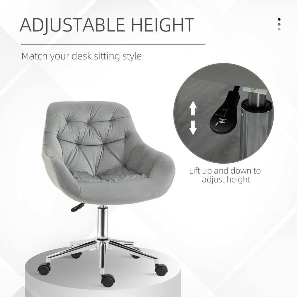 image-Velvet Home Office Chair Comfy Desk Chair w/ Adjustable Height Armrest Grey