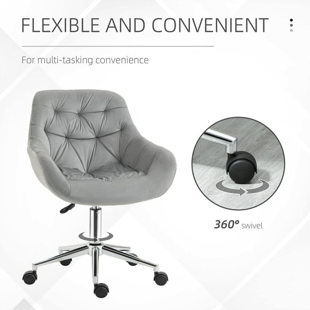 image-Velvet Home Office Chair Comfy Desk Chair w/ Adjustable Height Armrest Grey