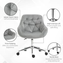 image-Velvet Home Office Chair Comfy Desk Chair w/ Adjustable Height Armrest Grey