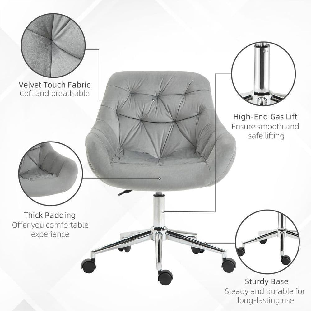 image-Velvet Home Office Chair Comfy Desk Chair w/ Adjustable Height Armrest Grey