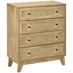 image-Rattan Chest of Drawers 4-Drawer Dresser Storage Cabinet Bedroom, Wood Effect