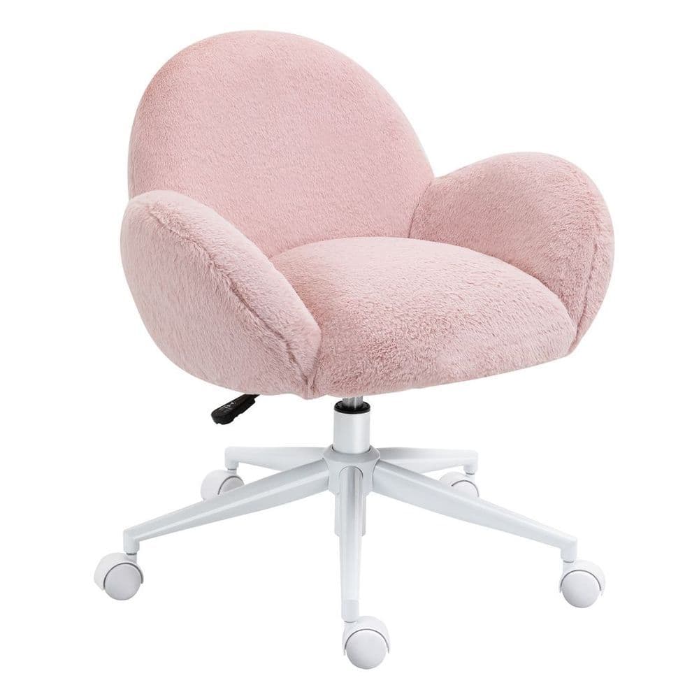 image-Fluffy Leisure Chair Office Chair w/ Backrest and Armrest for Bedroom Pink