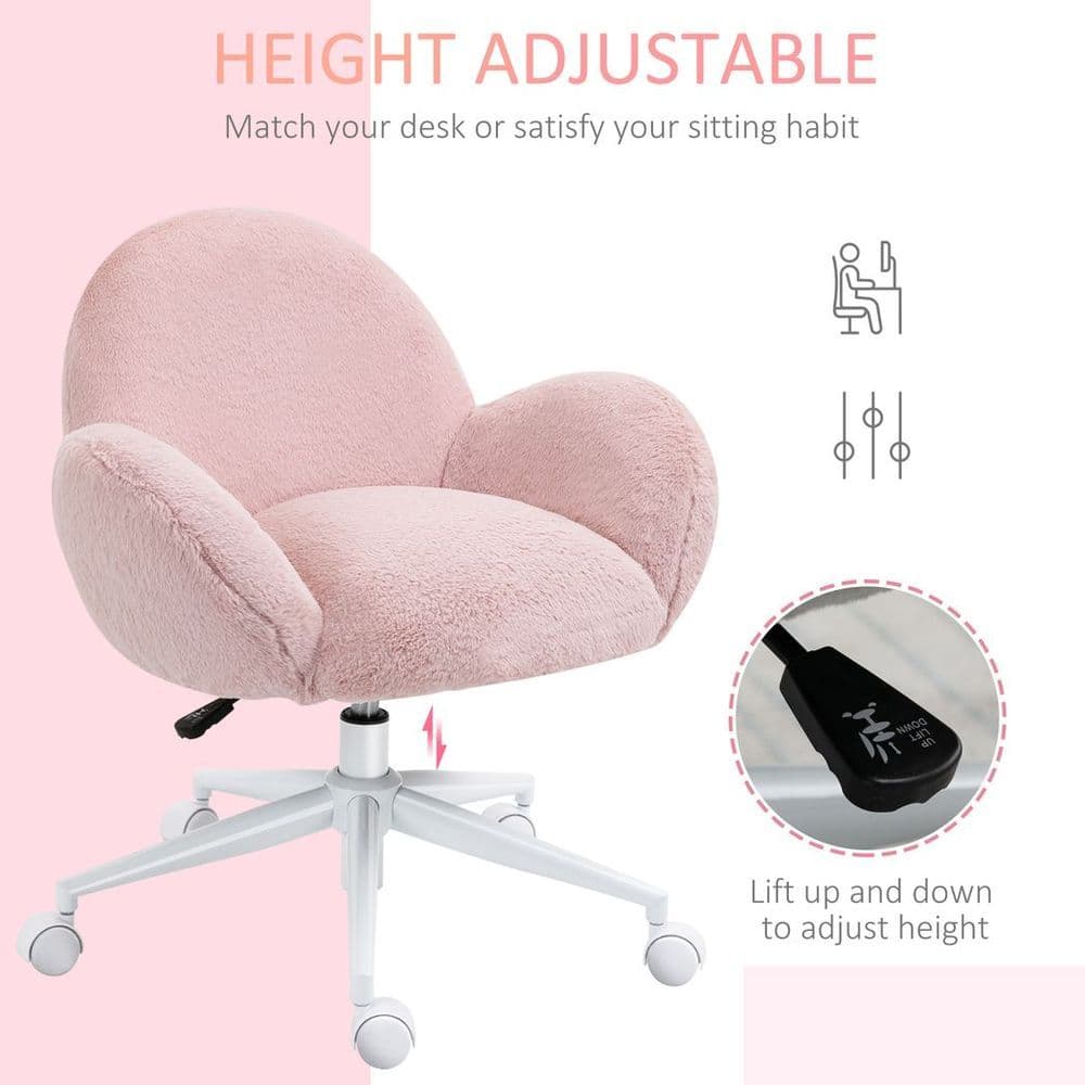 image-Fluffy Leisure Chair Office Chair w/ Backrest and Armrest for Bedroom Pink