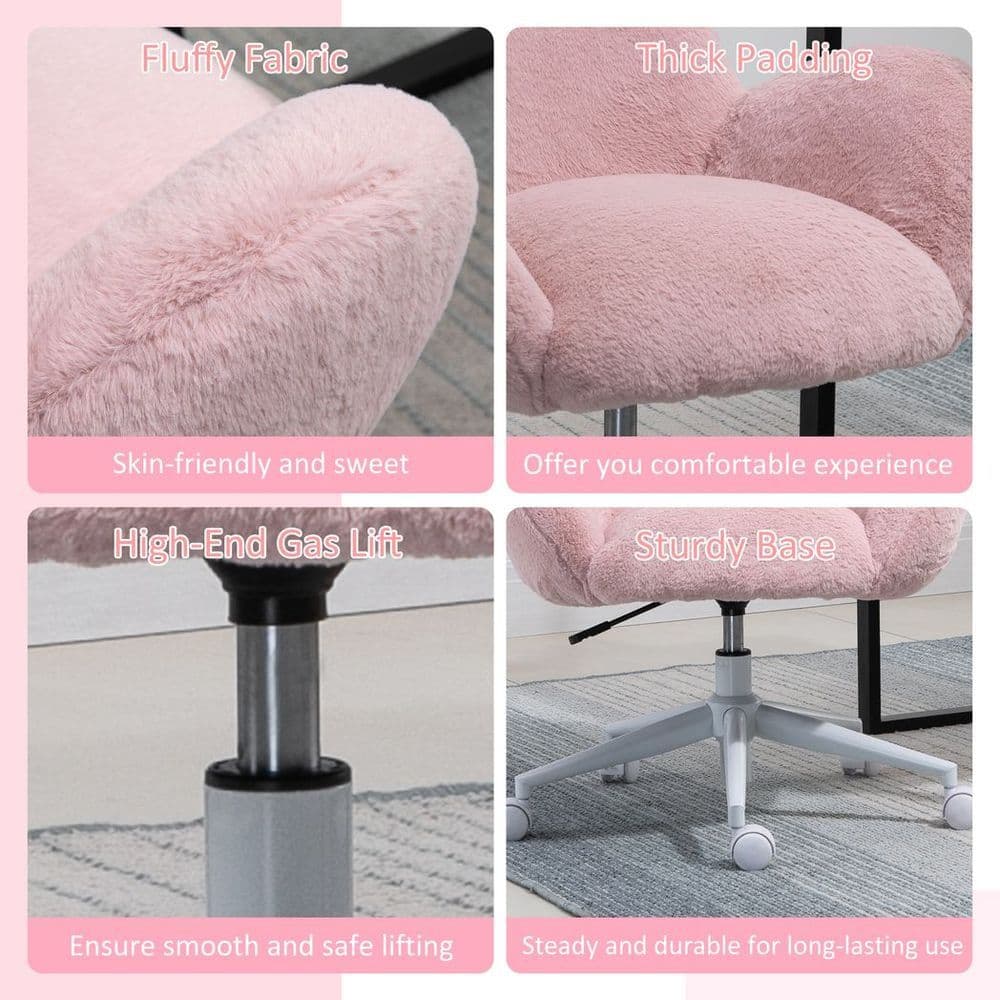 image-Fluffy Leisure Chair Office Chair w/ Backrest and Armrest for Bedroom Pink