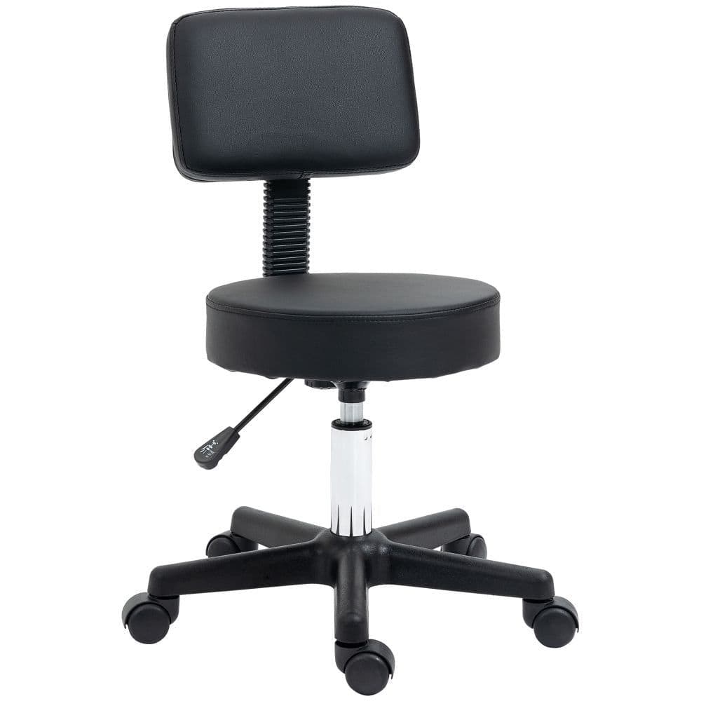 image-Beautician's Adjustable Swivel Salon Chair w/ Padded Seat Back 5 Wheels Black